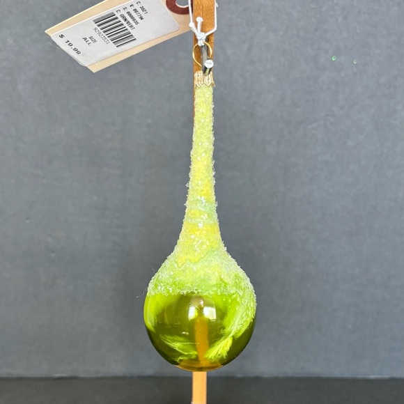 NWT Anthropologie Green Glitter Droplet Glass Hand Blown Ornament - Picture 2 of 6
